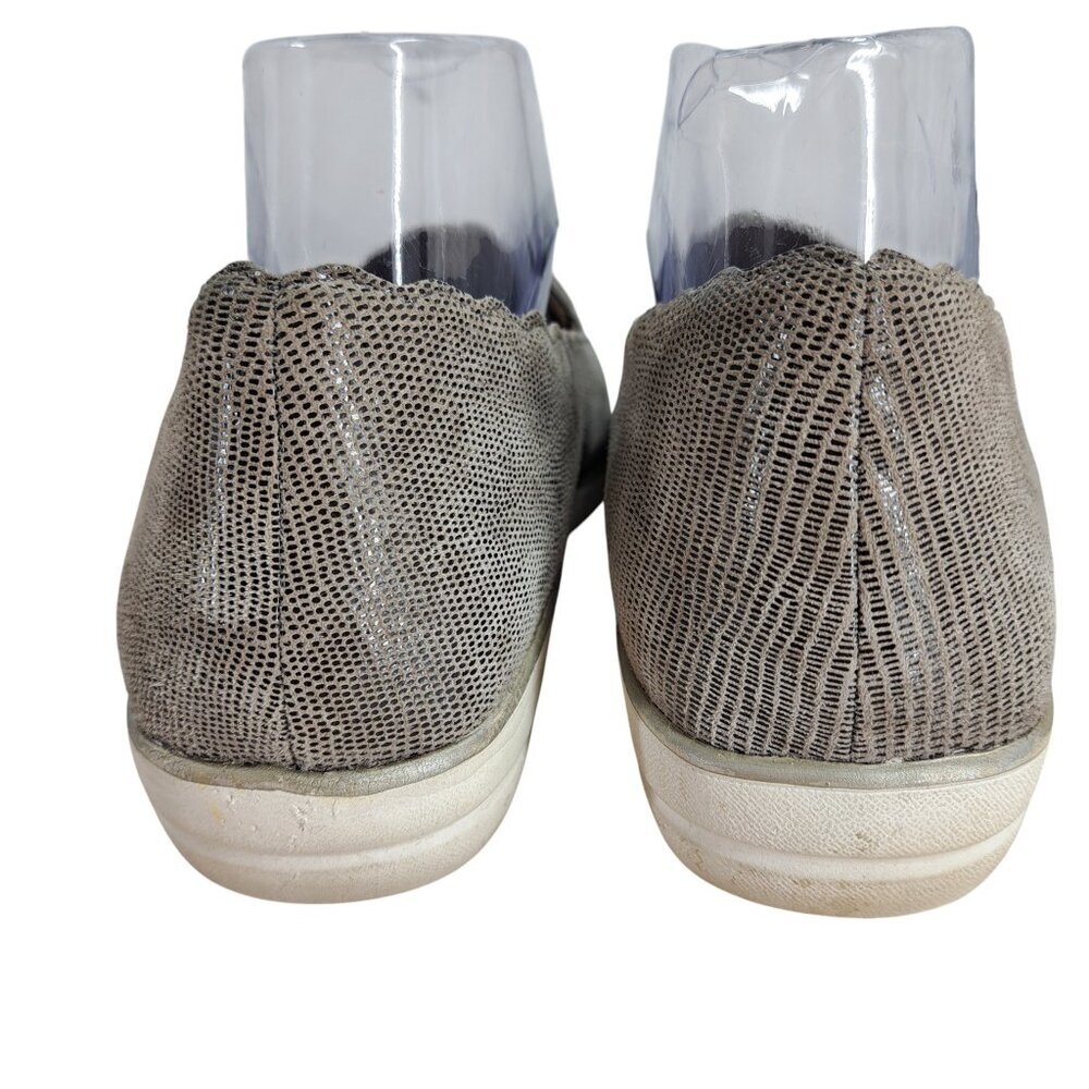 Aetrex Christie Wedge Leather Loafers Size 39 US 8.5 Taupe Gray Slip On Reptile - Picture 4 of 13